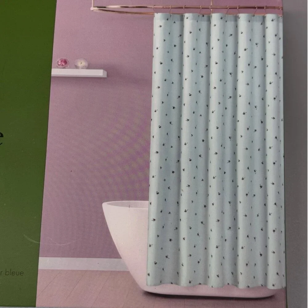 Kate Spade Bumble Bee Fabric Shower Curtain Blue Cotton Blend 72"x72" Summer NEW - Picture 2 of 7